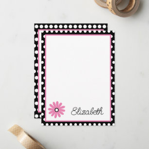 Pink and Black With White Polka Dots Personalized Note Card