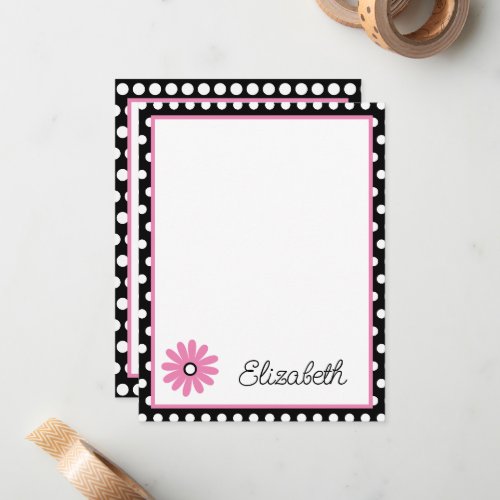 Pink and Black With White Polka Dots Personalized Note Card