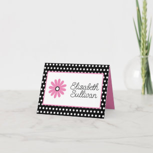 Pink and Black With White Polka Dots Personalized Note Card