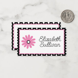 Pink and Black With White Polka Dots Personalized Note Card