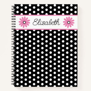 Pink and Black With White Polka Dots Personalized Notebook