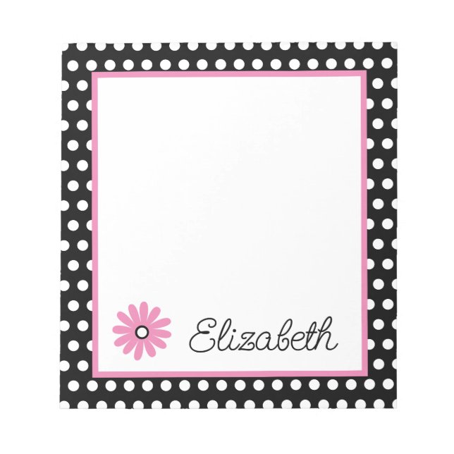Pink and Black With White Polka Dots Personalized Notepad (Front)