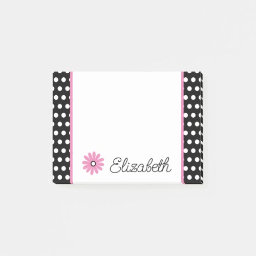 Pink and Black With White Polka Dots Personalized Post_it Notes