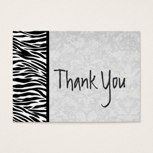 Pink and Black Zebra and Damask Wedding Thank You Business Card Template