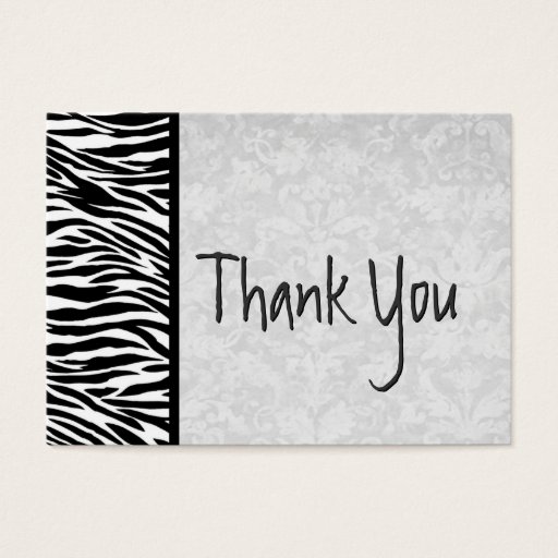 Customizable Pink and Black Zebra and Damask Wedding Thank You Business Card Template
