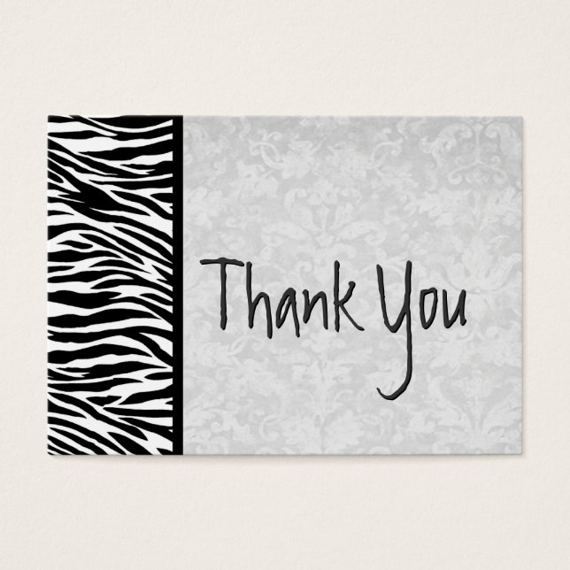 Pink and Black Zebra and Damask Wedding Thank You (Front)