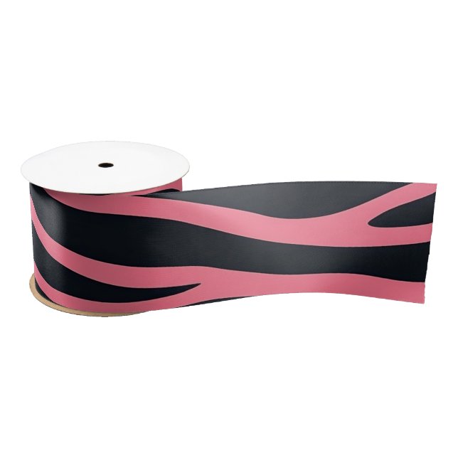 Pink and Black Zebra Animal Print  Satin Ribbon (Spool)