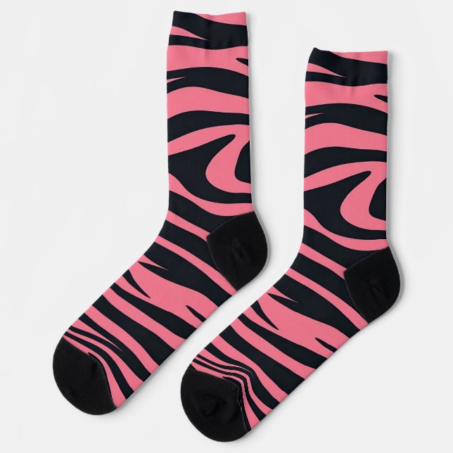 Pink and Black Zebra Animal Print Socks (Left)