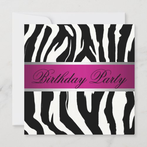 Pink and Black Zebra Birthday Party Invitation