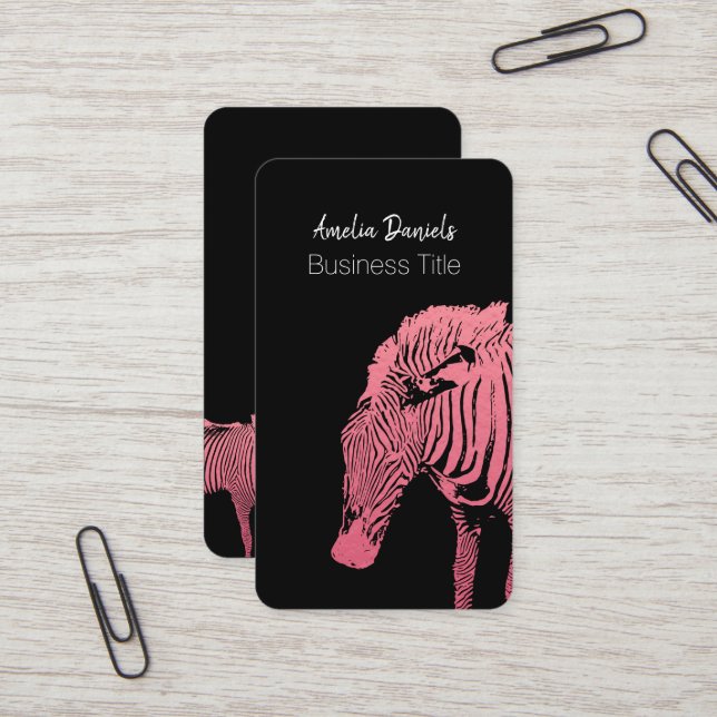 Pink and Black Zebra Business Card (Front/Back In Situ)