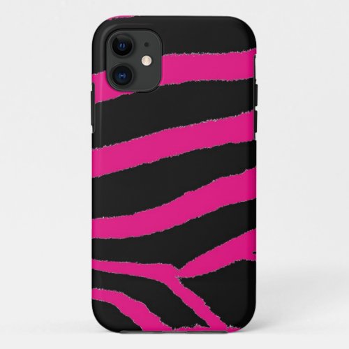 Pink and Black Zebra Fur Print iPhone 11 Case