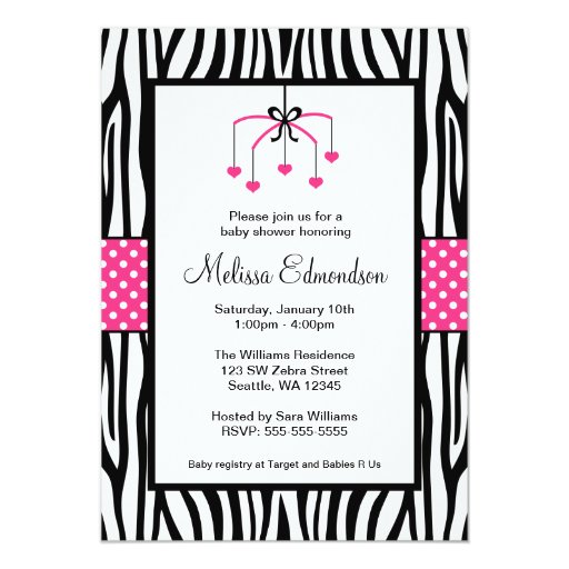 Pink And Black Zebra Baby Shower Invitations 6