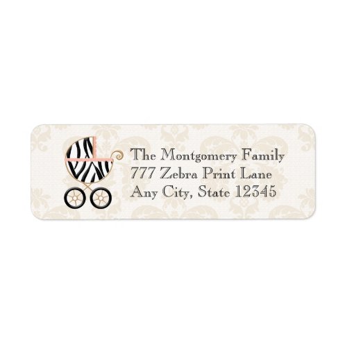 Pink and Black Zebra Print Baby Carriage Address Label
