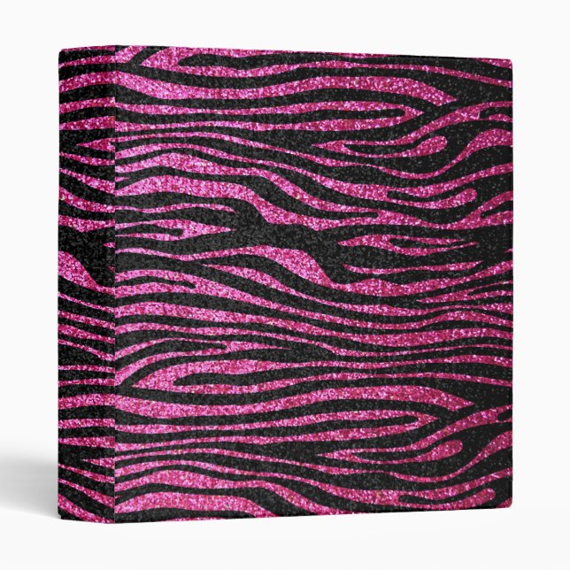 Pink and Black Zebra Print bling (faux glitter) 3 Ring Binder (Front/Spine)