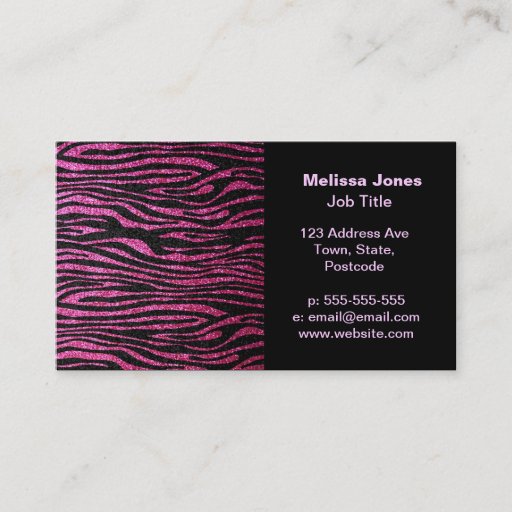Customizable Pink and Black Zebra Print bling (faux glitter) Business Card Templates