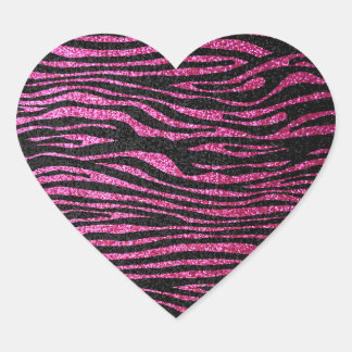 Pink and Black Zebra Print bling (faux glitter) Heart Sticker