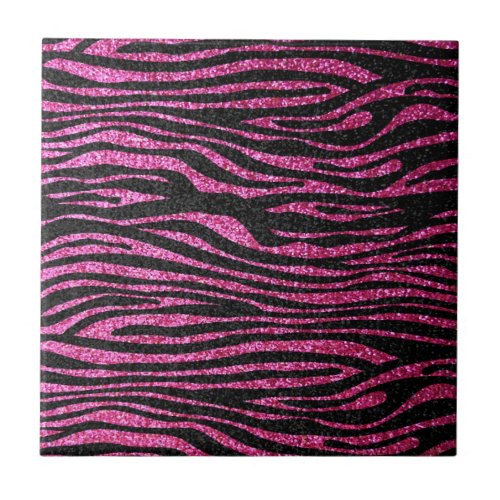 Pink and Black Zebra Print bling faux glitter Tile