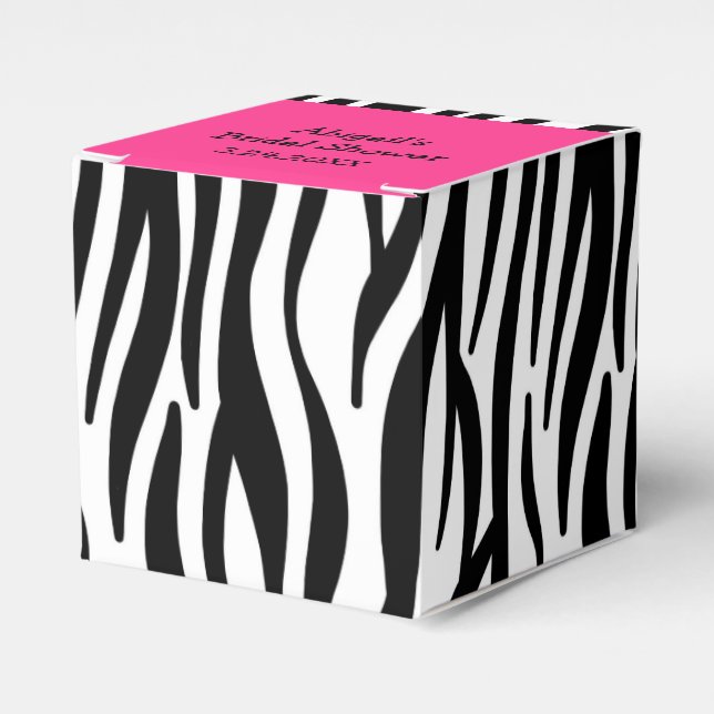 Pink and black Zebra Print Bridal Shower Favor Box (Front Side)