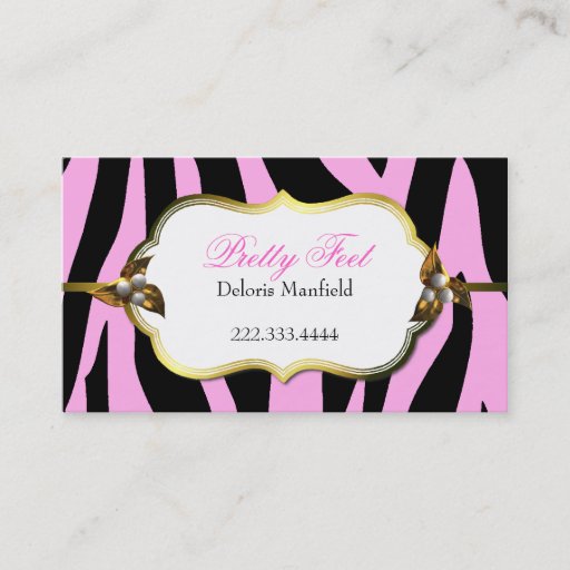 Customizable Pink and Black Zebra Print Business Card