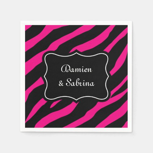 Pink and black zebra print napkins  personalized