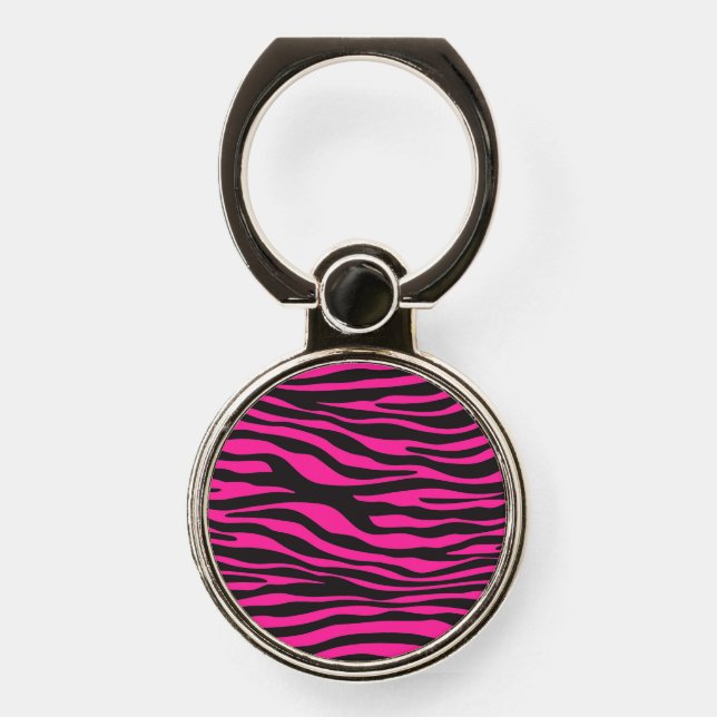 Pink and Black Zebra Print Phone Ring Stand (Front)