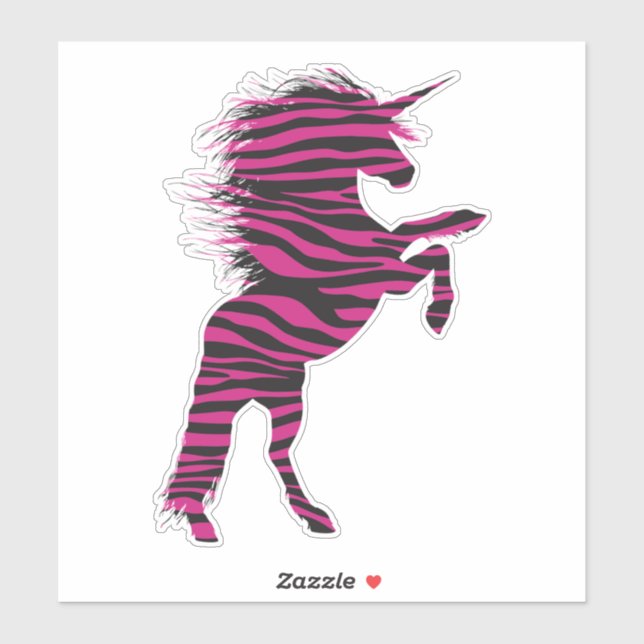 Pink and Black Zebra Print Unicorn Sticker (Sheet)