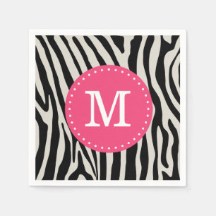 Pink and Black Zebra Stripe Custom Monogram Paper Napkins