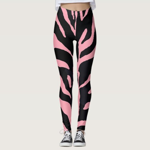 Pink and Black Zebra Striped Leggings
