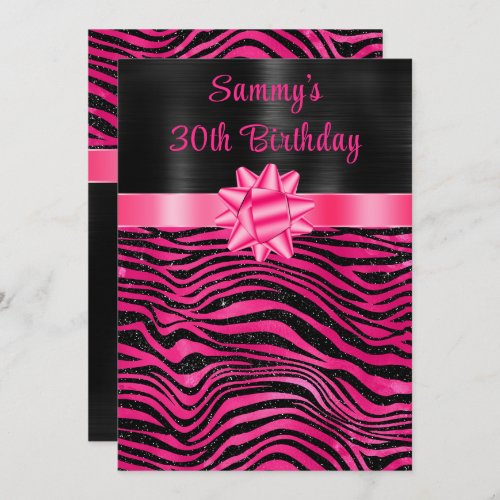 Pink and Black Zebra Stripes Birthday Party Invitation