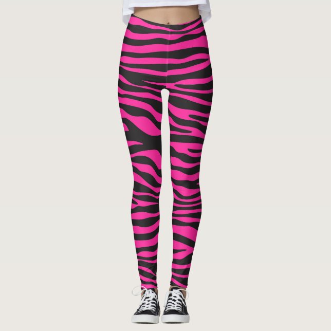 Pink and Black Zebra Stripes Leggings (Front)