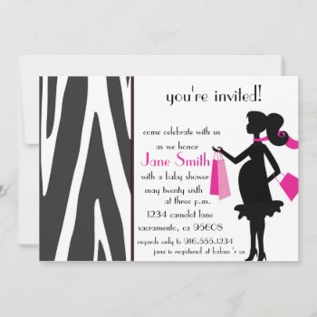 Pink And Black Zebra Trendy Baby Shower Invitation by BellaMommyDesigns at Zazzle