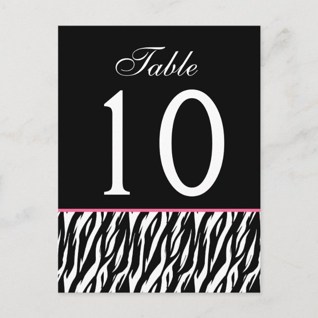 Pink and Black Zebra Ver. 2 Wedding Table Number (Front)