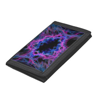 pink and blue abstract art tri-fold wallet