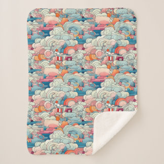 Pink and Blue Abstract Clouds Sherpa Blanket