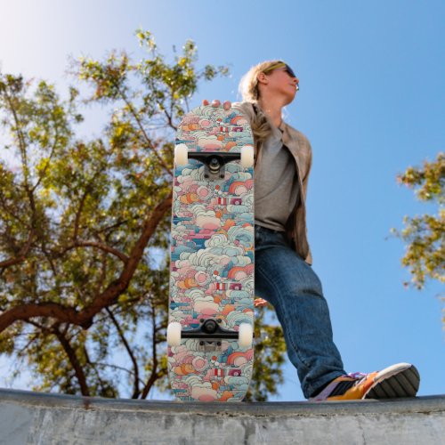 Pink and Blue Abstract Clouds Skateboard