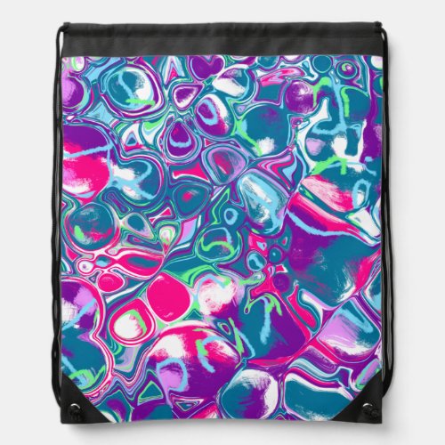 Pink and Blue Abstract Fluid Art Drawstring Bag