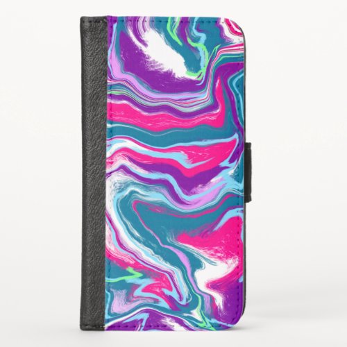 Pink and Blue Abstract Fluid Art  iPhone X Wallet Case