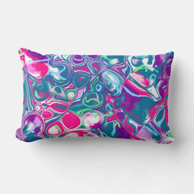 Pink and Blue Abstract Fluid Art Lumbar Pillow (Front)
