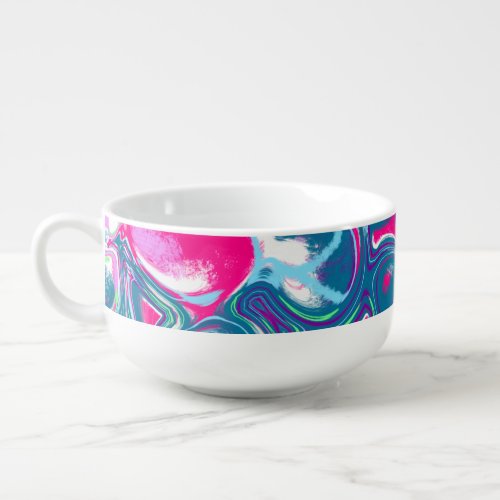 Pink and Blue Abstract Fluid Art   Soup Mug