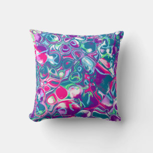Pink and Blue Abstract Fluid Art Throw Pillow