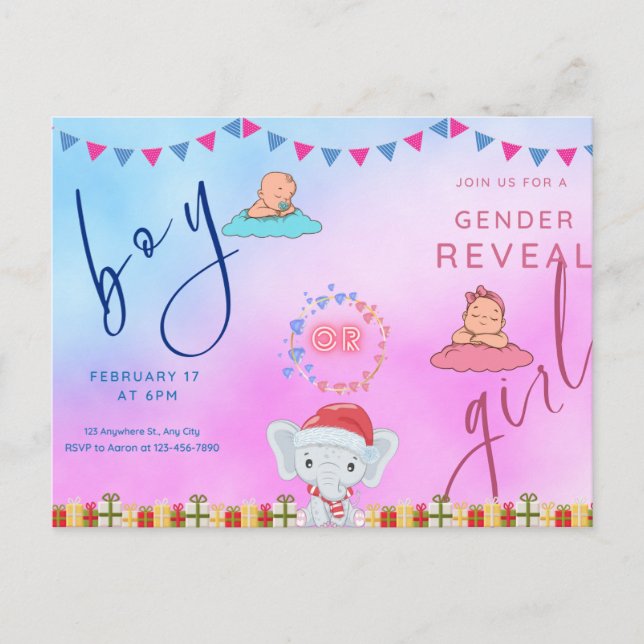 Pink And Blue Abstract Gender Reveal Invitation (Front)