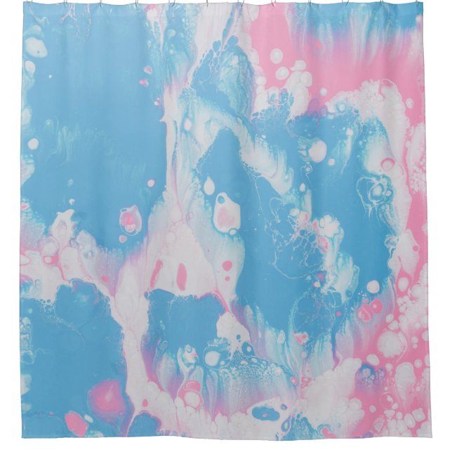 PINK AND BLUE ABSTRACT PAINTING SHOWER CURTAIN (Front)
