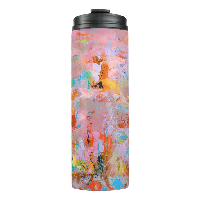 PINK AND BLUE ABSTRACT PAINTING THERMAL TUMBLER (Front)