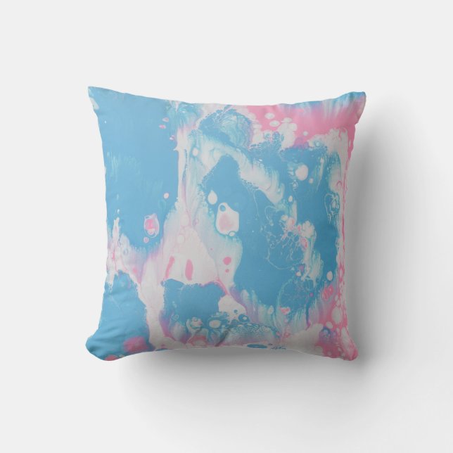 PINK AND BLUE ABSTRACT PAINTING THROW PILLOW (Front)