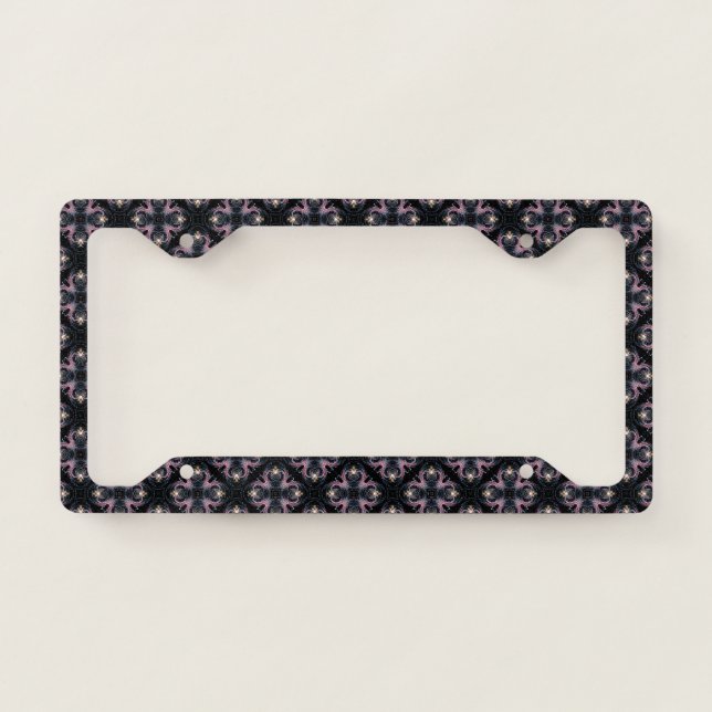 Pink And Blue Abstract Pattern On Black License Plate Frame (Front)