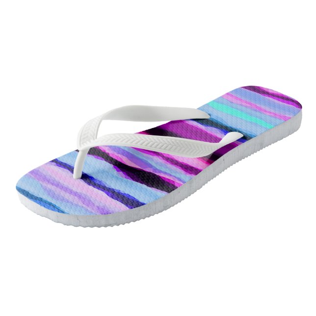 Pink and Blue Abstract Stripes Flip Flops (Angled)