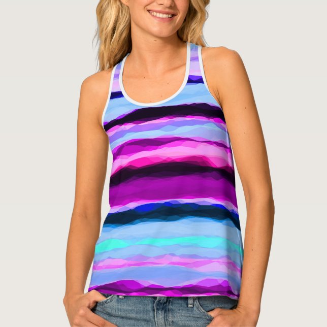 Pink and Blue Abstract Stripes Tank Top (Front)