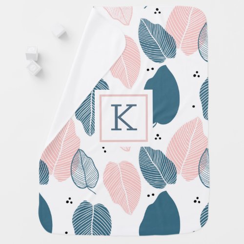 Pink and blue abstract tropical leaves pattern baby blanket