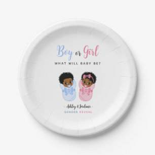 Pink and Blue African American Baby Gender Reveal Paper Plates