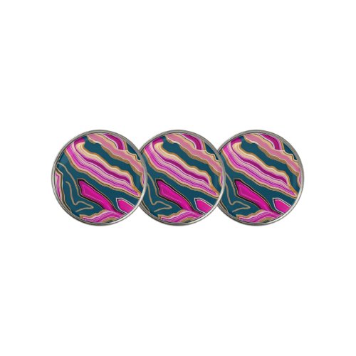 Pink and blue agate pattern golf ball marker